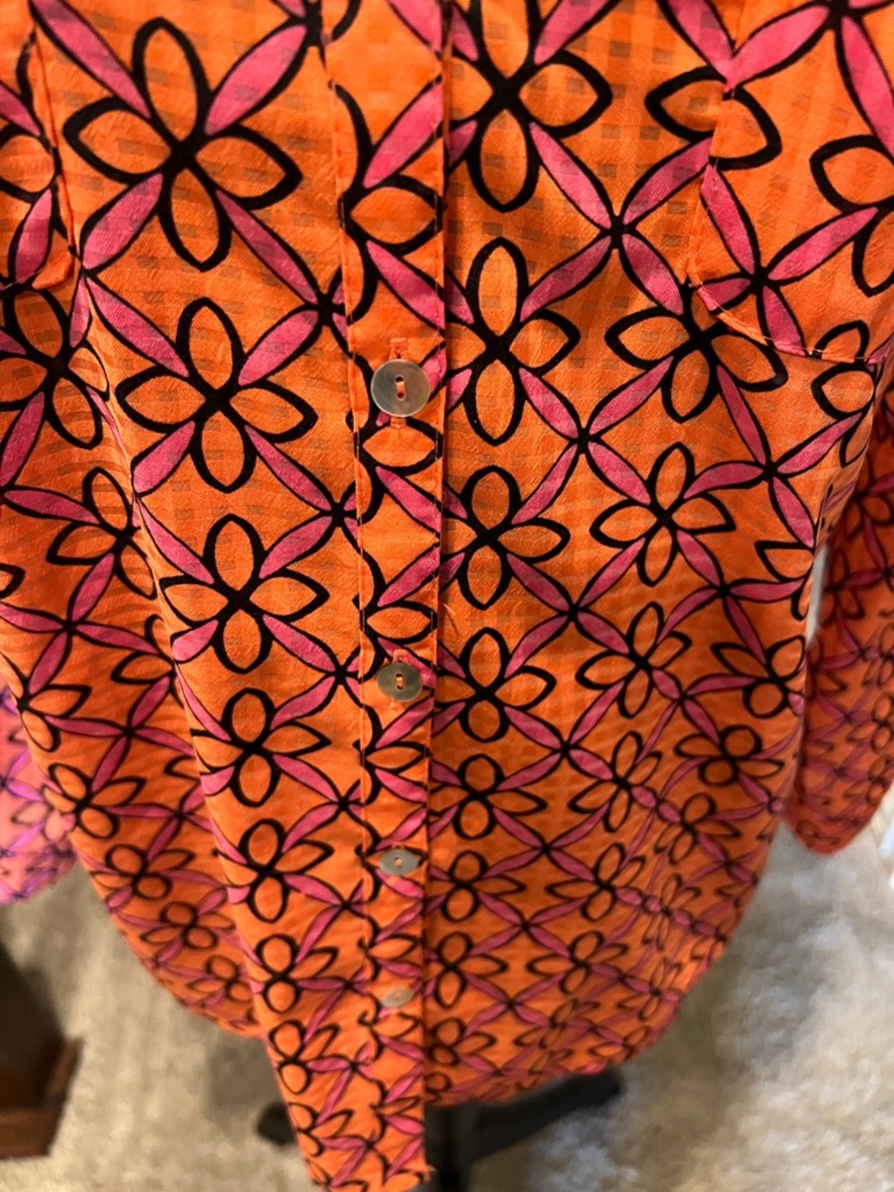 Kim Rogers Bright Orange Floral-Print Button Down Shirt with Pink Accents - Picture 2 of 11